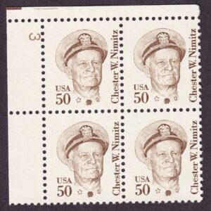 Scott #1869d Chester W. Nimitz Plate Block of 4 Stamps - MNH Dull Gum P#3 UL B