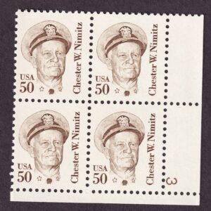 Scott #1869d Chester W. Nimitz Plate Block of 4 Stamps - MNH Dull Gum P#3 LR