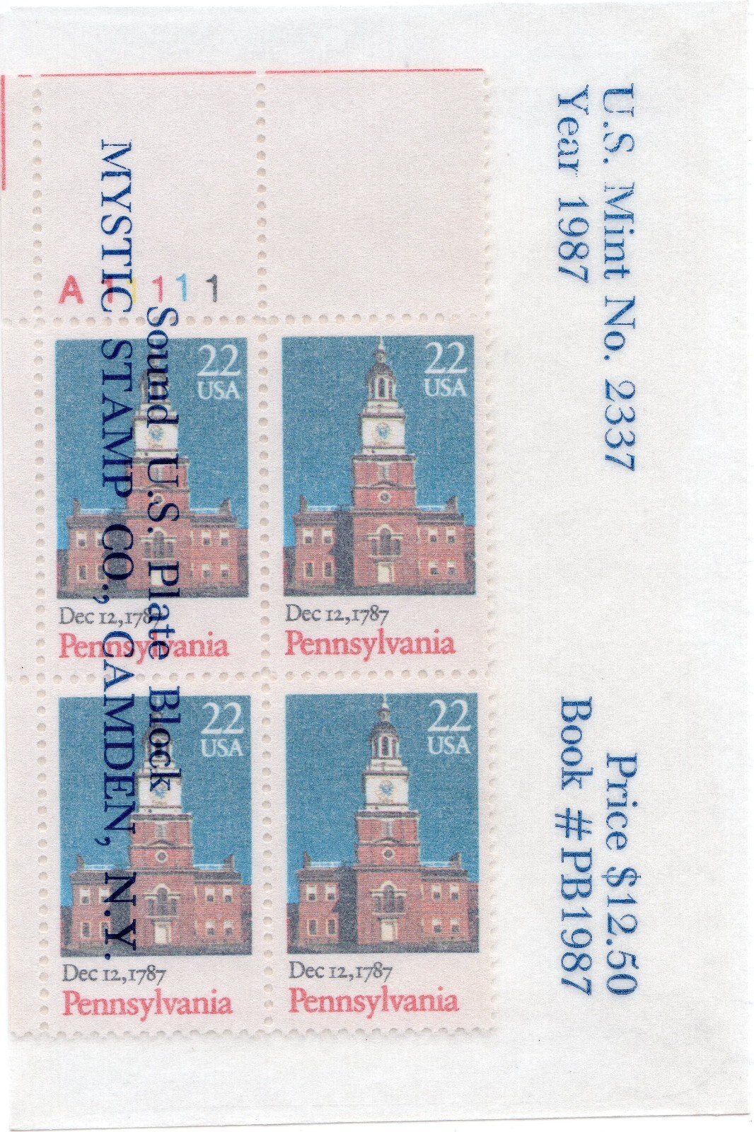 Scott #2337 Pennsylvania Plate Block of 4 Stamps - Mystic UL