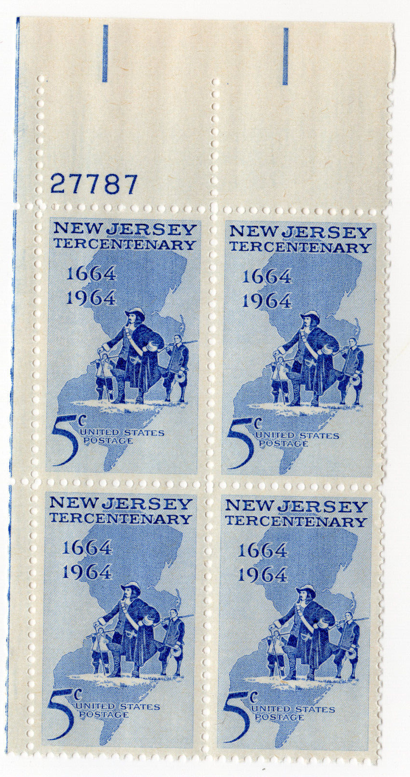Scott #1247 New Jersey 5¢ Plate Block of 4 Stamps - MNH