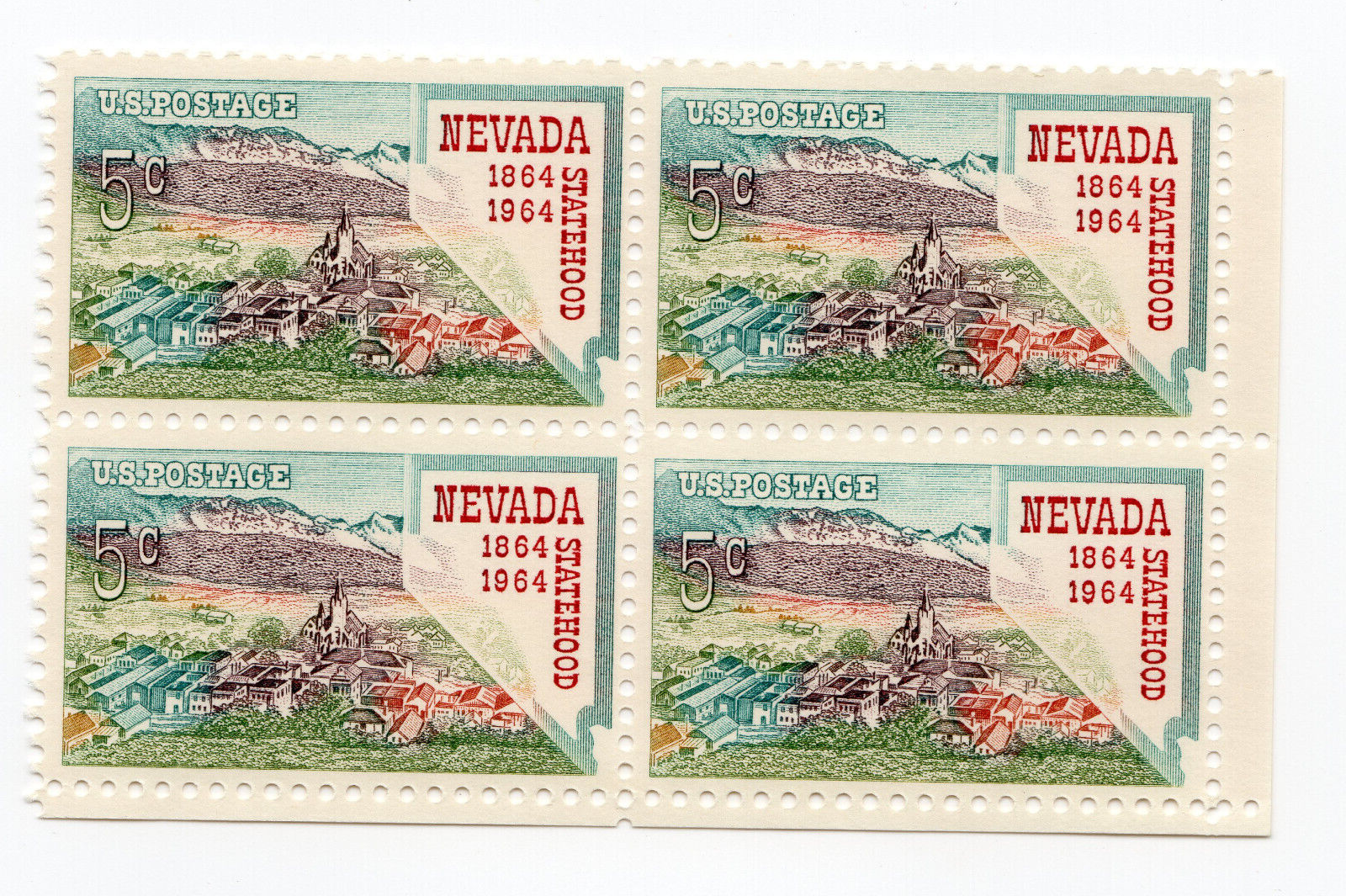 Scott #1248 Nevada 5¢ Block of 4 Stamps - MNH