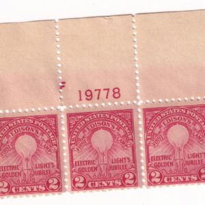 Scott #654 Edison's Lamp Plate Block of 3 Stamps - MNH P#19778 Top