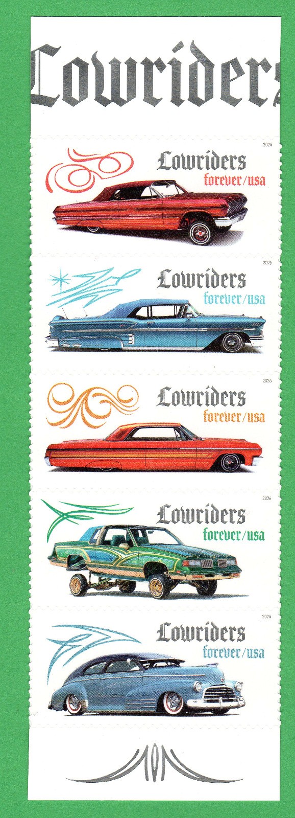 Scott #6066 (6062) Lowriders Title Strip of 5 Forever Stamps - MNH In Stock