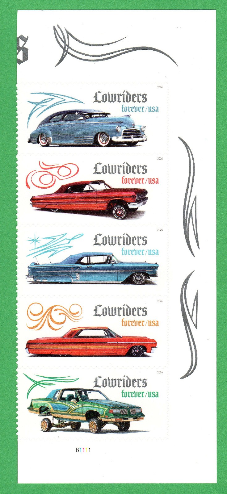 Scott #6066 (6062) Lowriders Plate Strip of 5 Forever Stamps - MNH LR