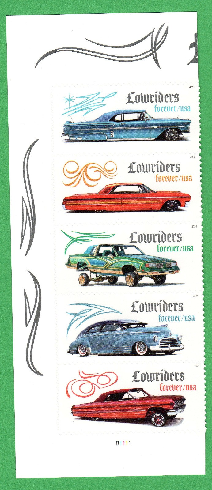 Scott #6066 (6062) Lowriders Plate Strip of 5 Forever Stamps - MNH LL