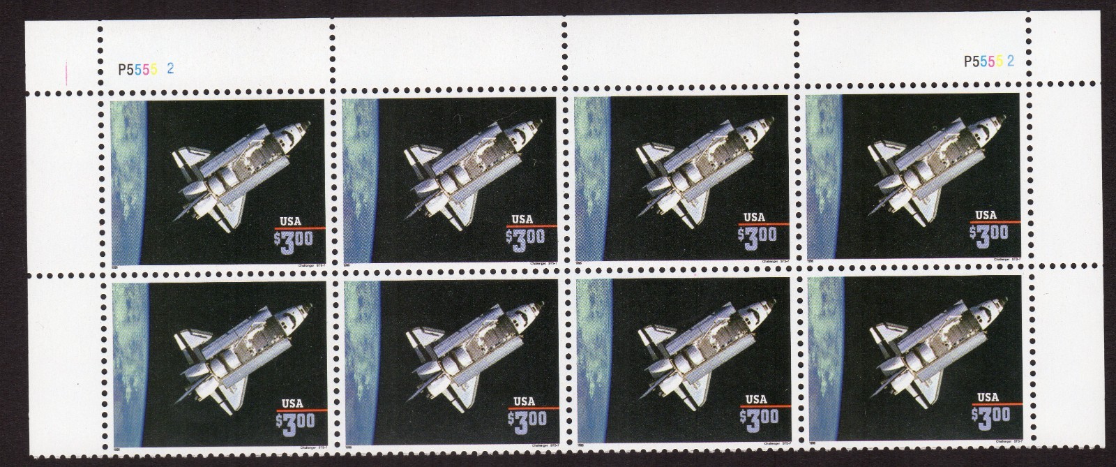Scott #2544b 1996 Space Shuttle Plate Block of 8 Stamps - MNH P#P55552 Top