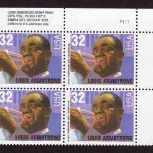 Scott #2982 Louis Armstrong 32¢ Plate Block of 4 Stamps - MNH P#1111 UR
