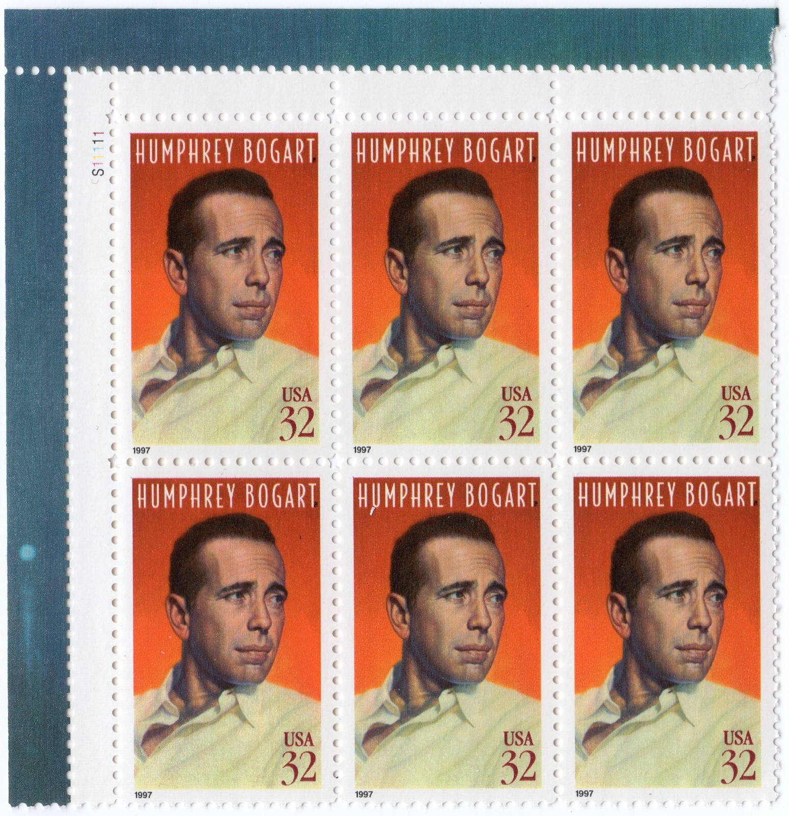 Scott #3152 Humphrey Bogart Plate Block of 6 Stamps - MNH (UL)