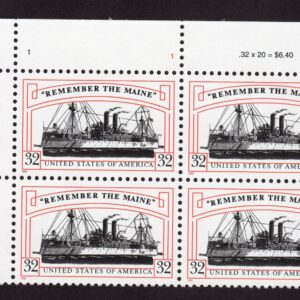 Scott #3192 Remember the Maine (Spanish War) Plate Block of 4 Stamps - MNH UL