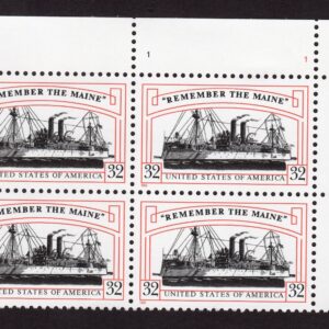 Scott #3192 Remember the Maine (Spanish War) Plate Block of 4 Stamps - MNH UR
