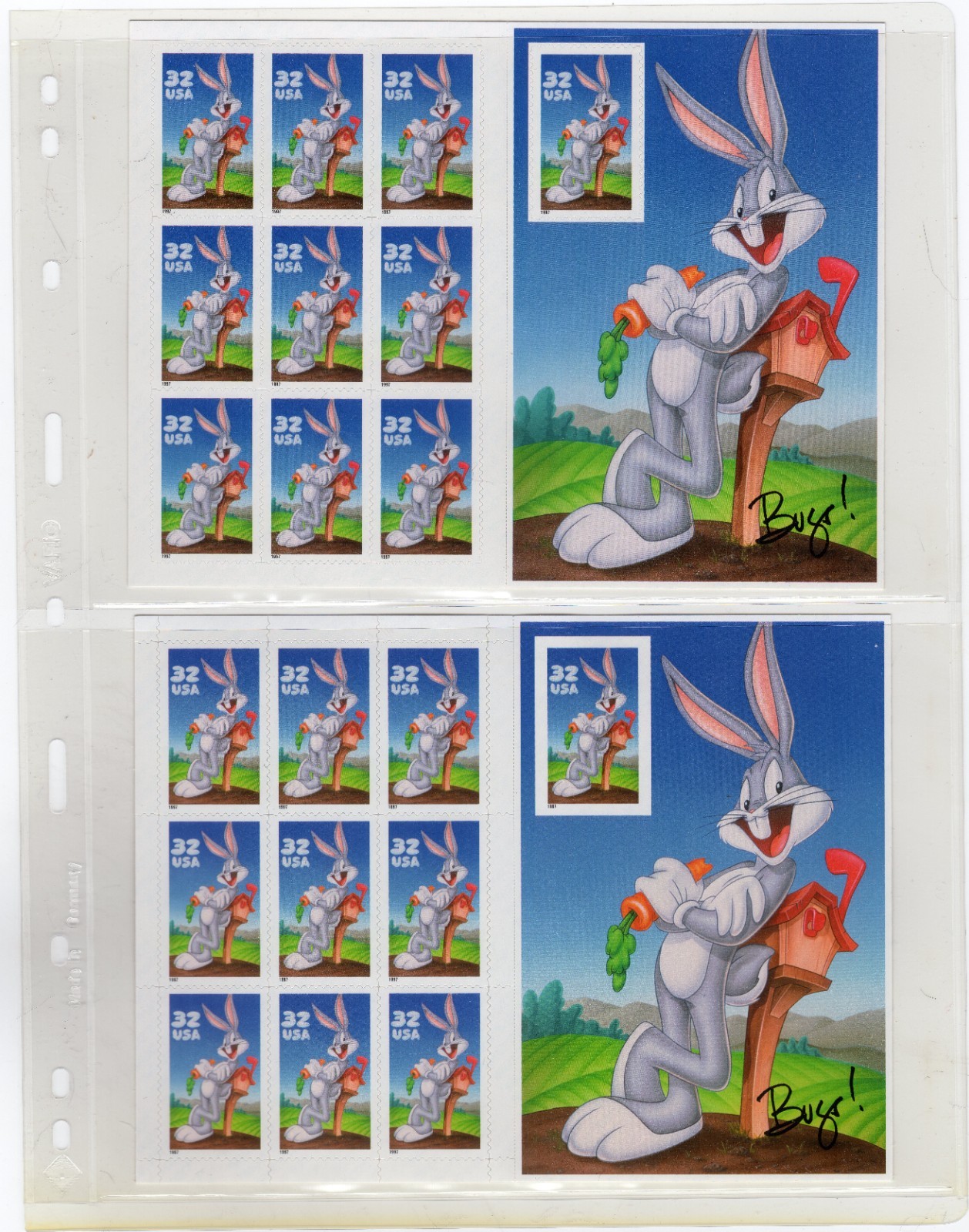 Scott #3137-3138 Bugs Bunny Sheet of 10 Stamps Perf Imperf MNH in Vario Page