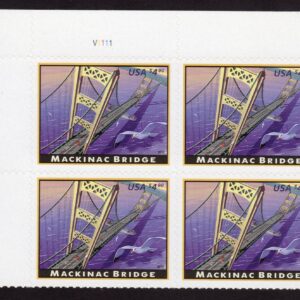 Scott #4438 Mackinac Bridge Plate Block of 4 Priority Mail Stamps - MNH UL