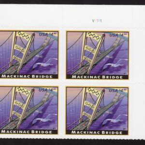 Scott #4438 Mackinac Bridge Plate Block of 4 Priority Mail Stamps - MNH UR