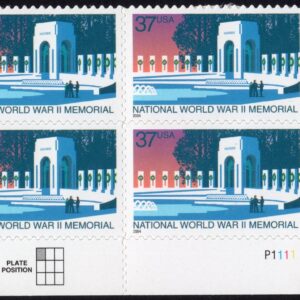 Scott #3862 World War II Memorial Plate Block of 4 Stamps - MNH