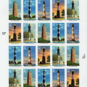 Scott #3787-3791b Southeastern Lighthouses Full Sheet of 20 Stamps - MNH