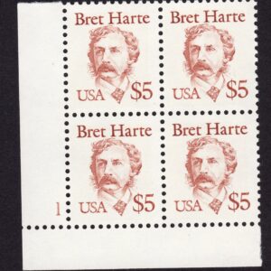Scott #2196 Bret Harte (Writer, Poet) Plate Block of 4 Stamps - MNH P#1 LL