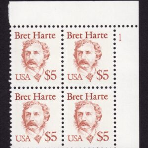 Scott #2196 Bret Harte (Writer, Poet) Plate Block of 4 Stamps - MNH P#1 UR C