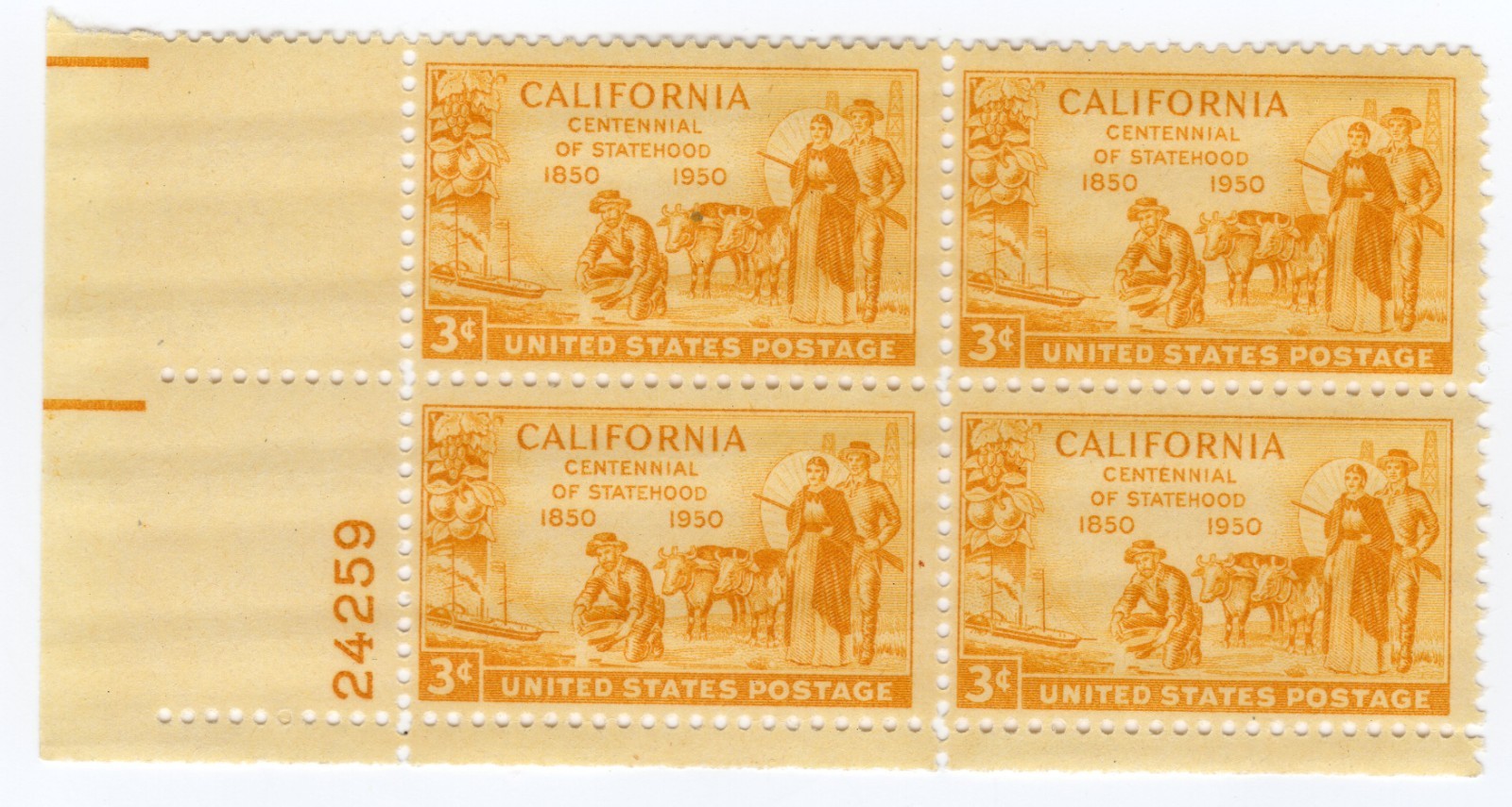 Scott #997 California Centennial Plate Block of 4 Stamps - MNH P#24259 LL