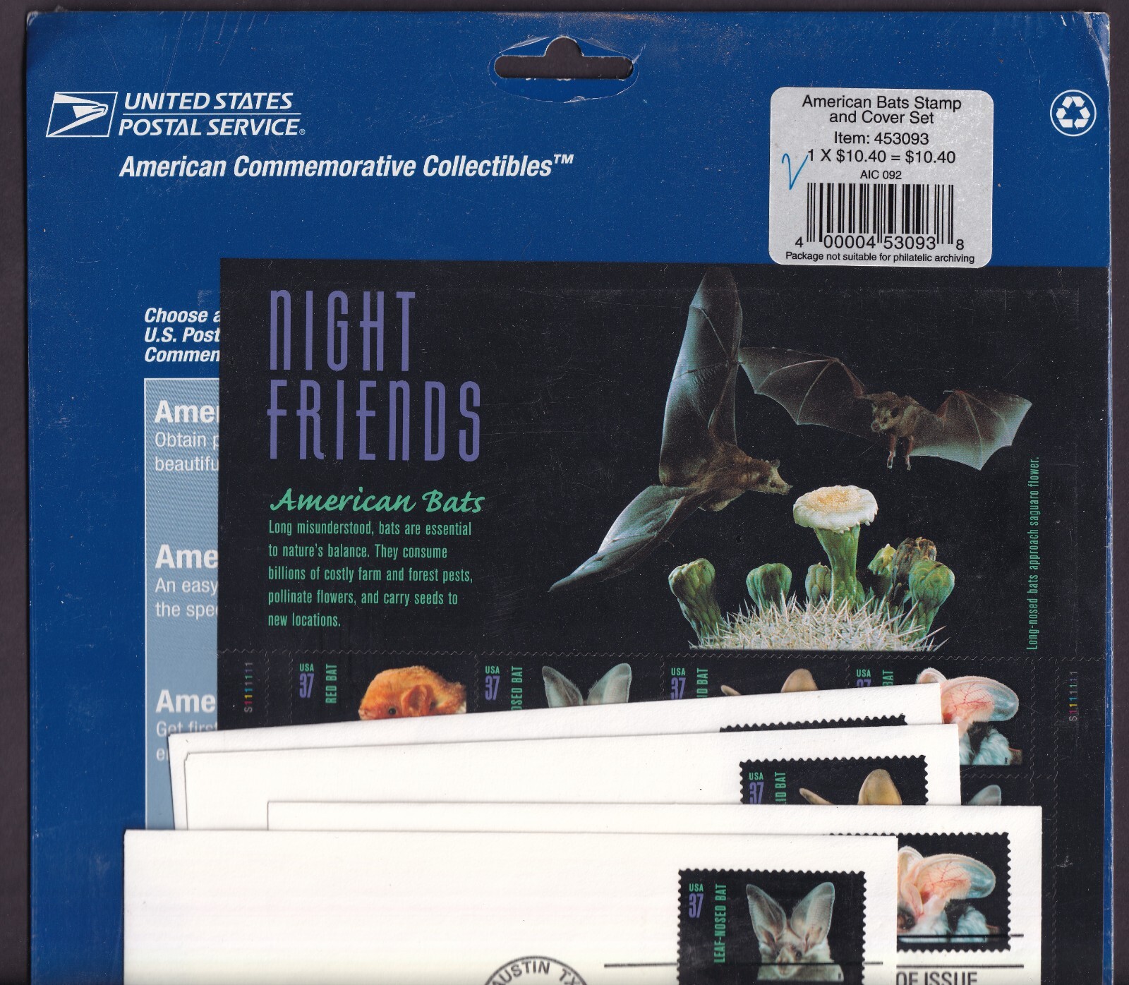 Scott #3664a Night Friends (American Bats) w/FDC Sheet of 20 Stamps - Sealed