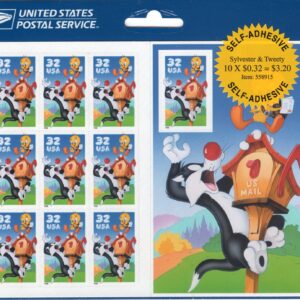 Scott #3204 Sylvester & Tweety Sheet of 10 Stamps - Sealed Blue