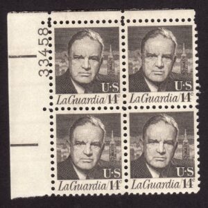 Scott #1397 Fiorello LaGuardia Plate Block of 4 Stamps - MNH P#33458 UL