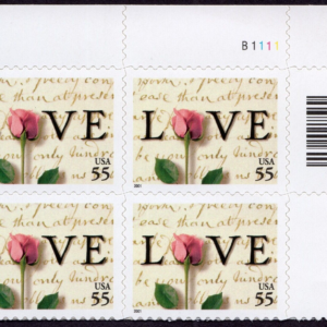 Scott #3499 Love Letters (Rose) Plate Block of 4 Stamps - MNH
