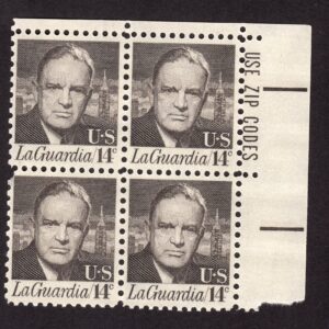 Scott #1397 Fiorello LaGuardia Zip Block of 4 Stamps - MNH
