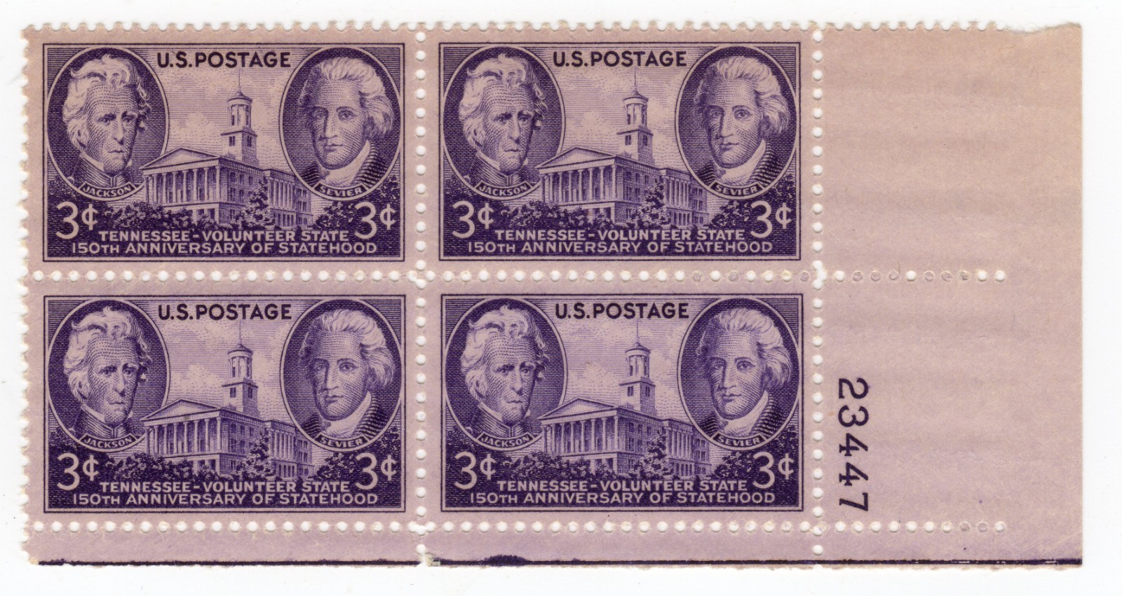 Scott #941 Tennessee Jackson Sevier Block of 4 Stamps - MNH P#23447 LR