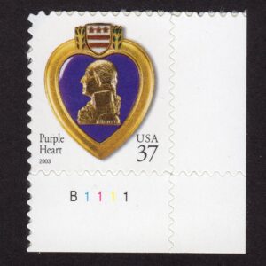 Scott #3784 Purple Heart Veterans Plate # Single Stamp - MNH LR