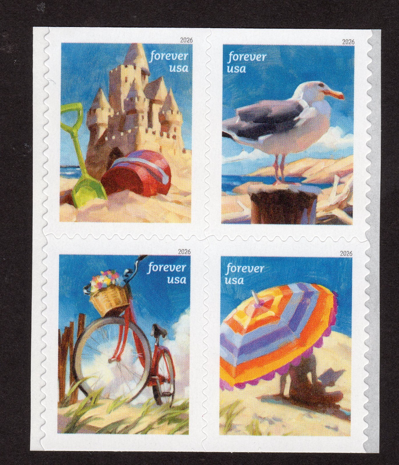 Scott #6073a (6070) A Day at the Beach Booklet Block of 4 Forever Stamps - MNH