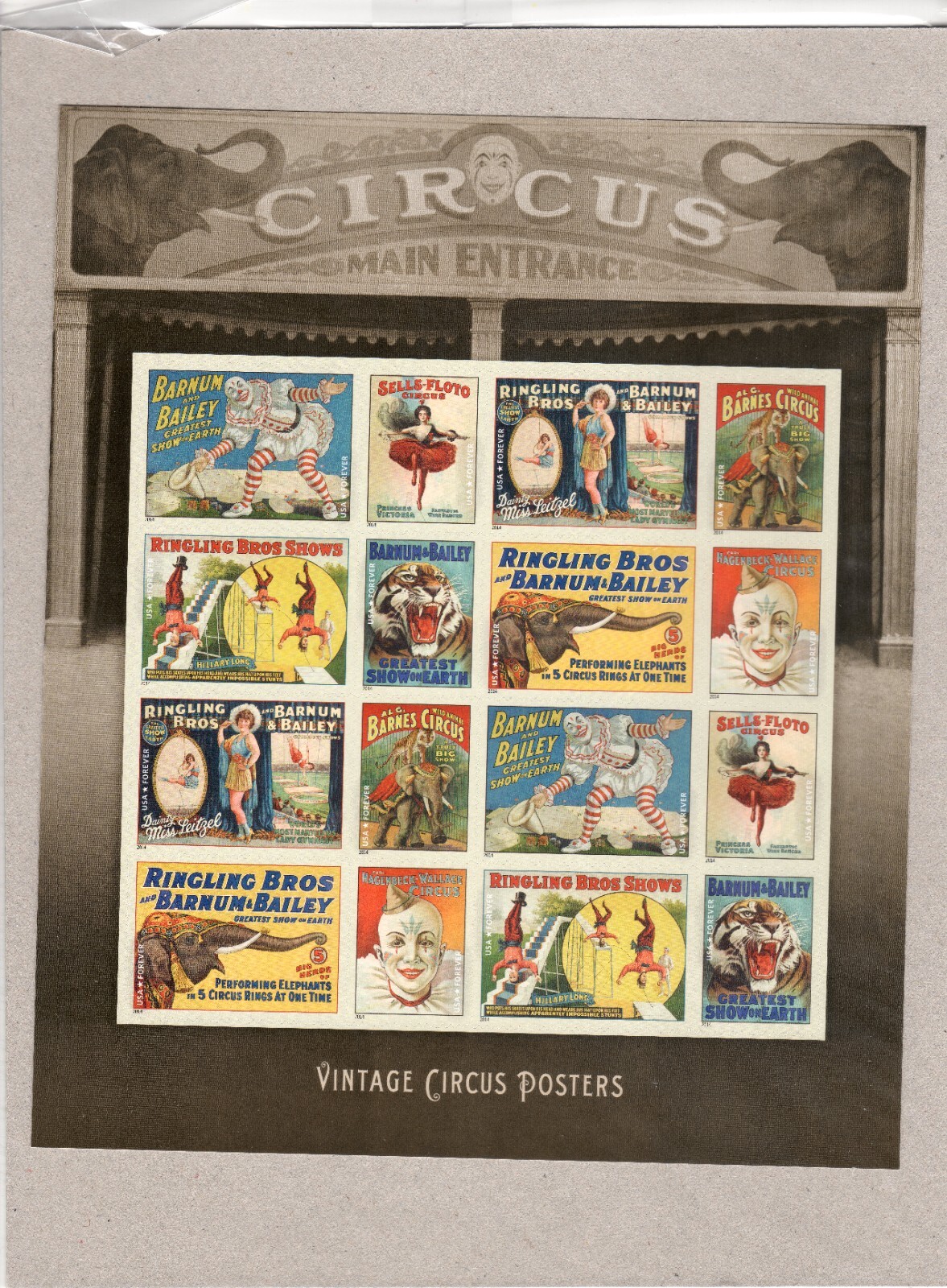Scott #4905a Vintage Circus Posters Sheet of 16 Stamps - Sealed