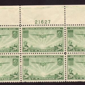 Scott #c21 TransPacific Plate Block of 6 Stamps - MNH P#21627 Top VF/XF