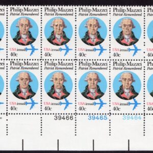 Scott #c98A Philip Mazzei Air mail Plate Block of 20 Stamps - MNH LR