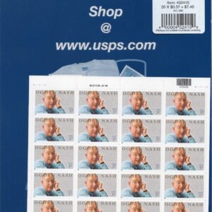 Scott #3659 Ogden Nash (Baltimore, Poetry) Full Sheet of 20 Stamps - Sealed