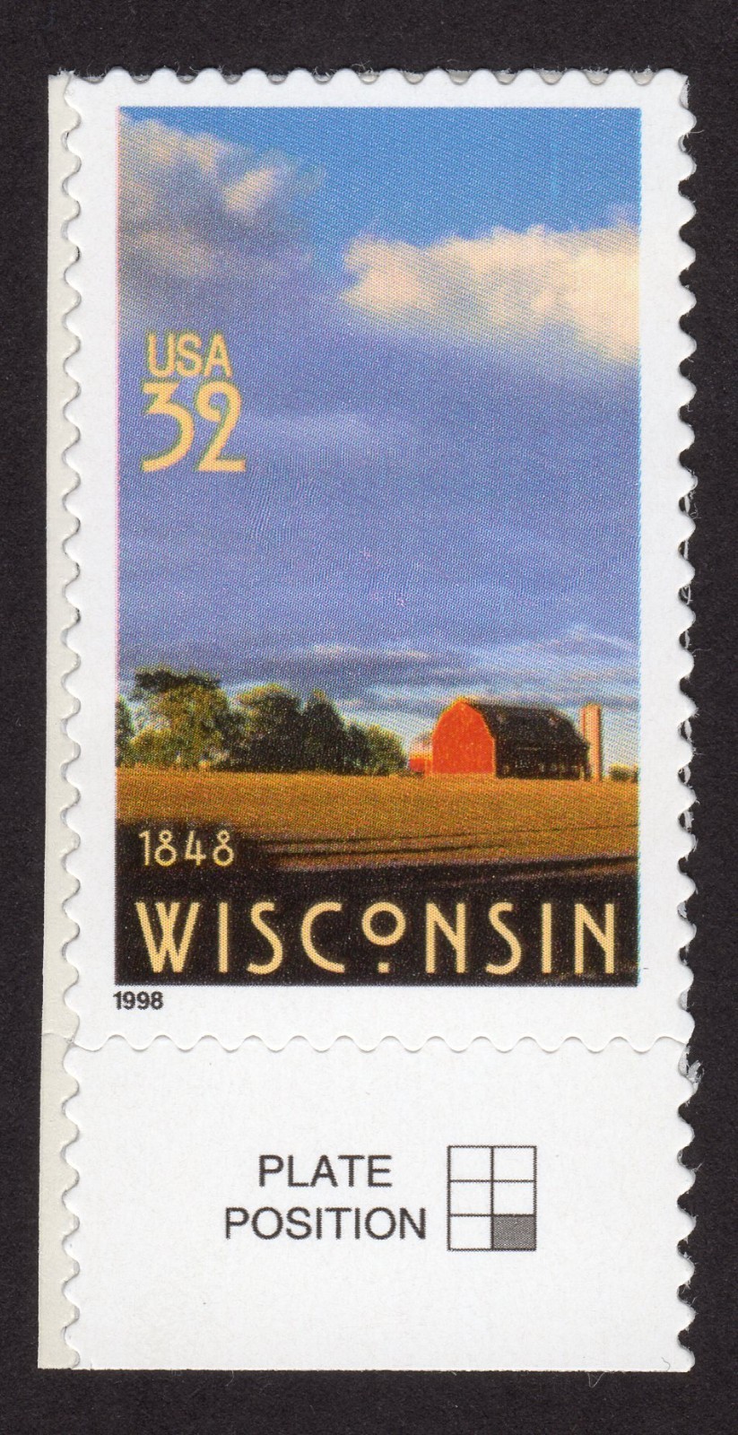 Scott #3206 Wisconsin Single Stamp - MNH w/Plate Position