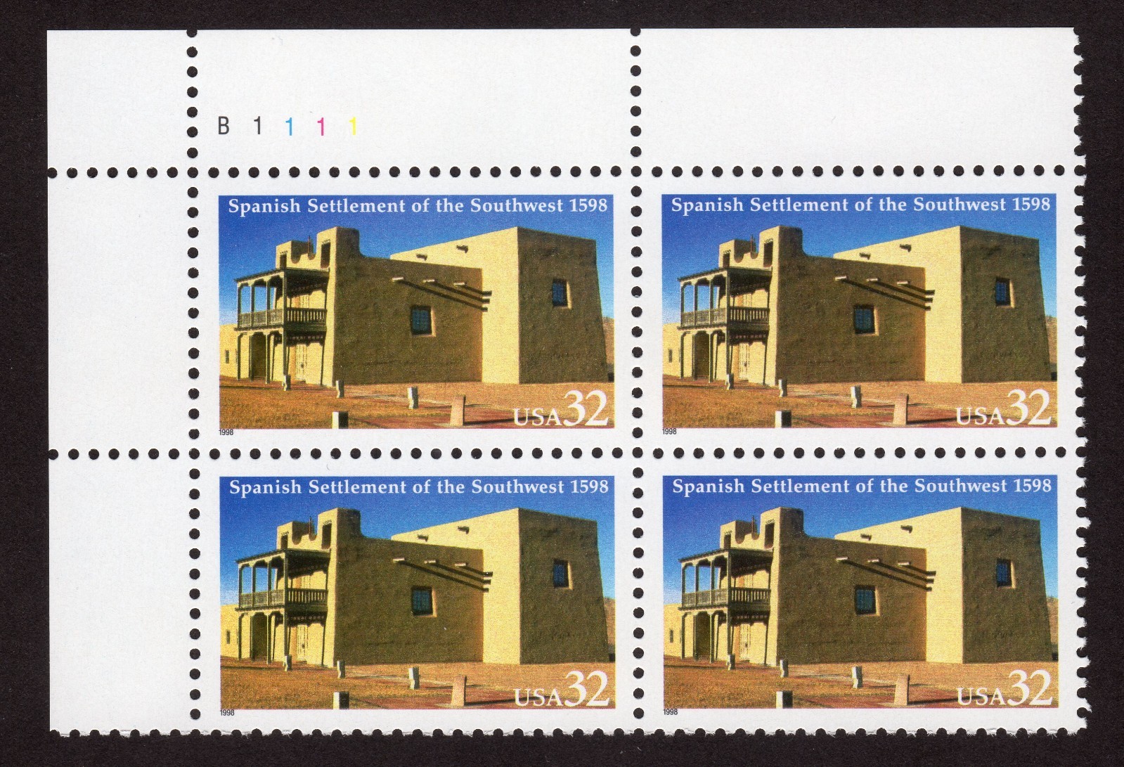 Scott #3220 Spanish Settlement Plate Block of 4 Stamps - MNH