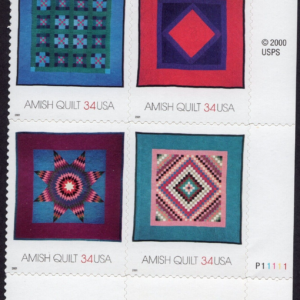 Scott #3527a (3524-3527) Amish Quilts Plate Block of 4 Stamps - MNH (LR)