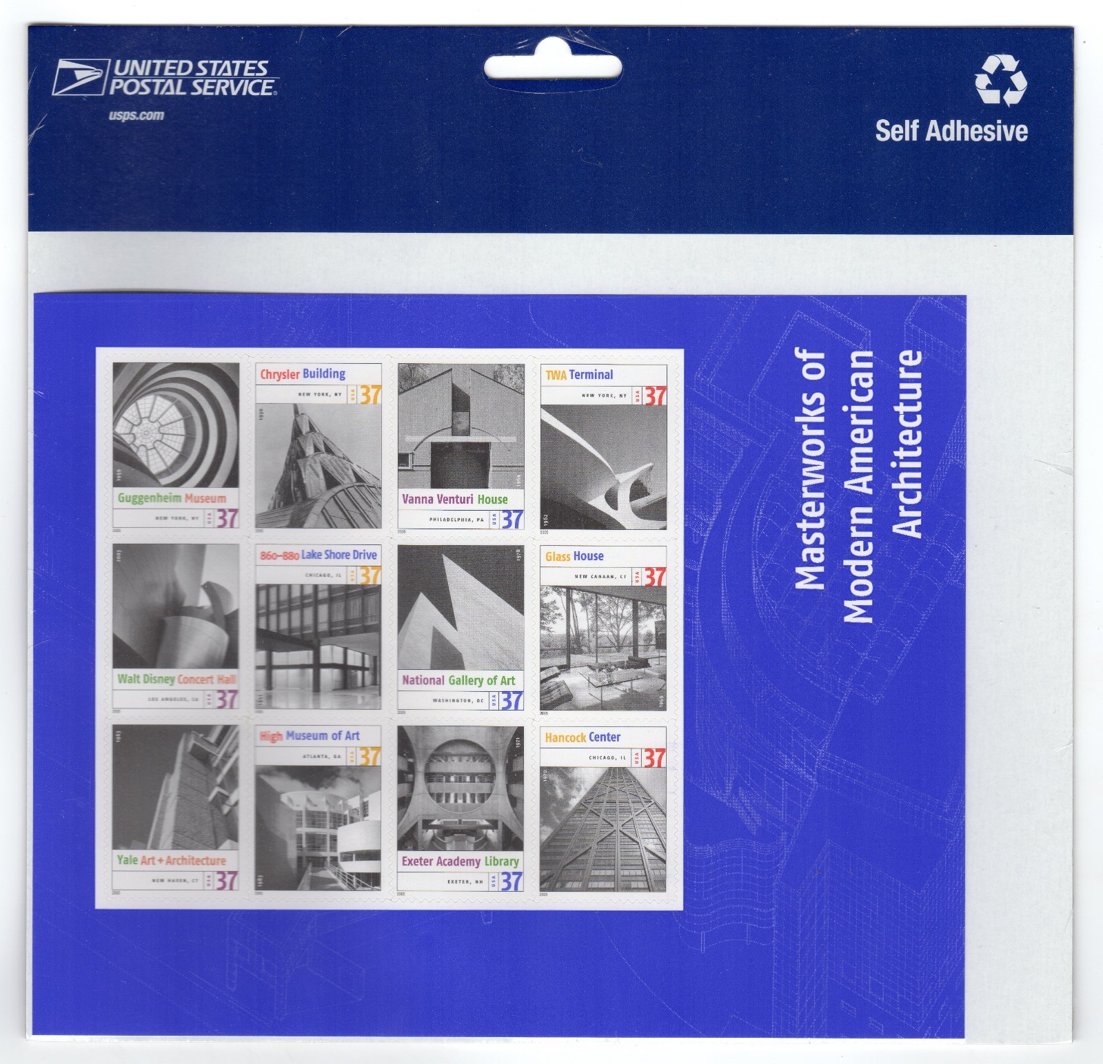 Scott #3910 Masterworks of American Architecture Sheet of 12 Stamps Sealed Blue