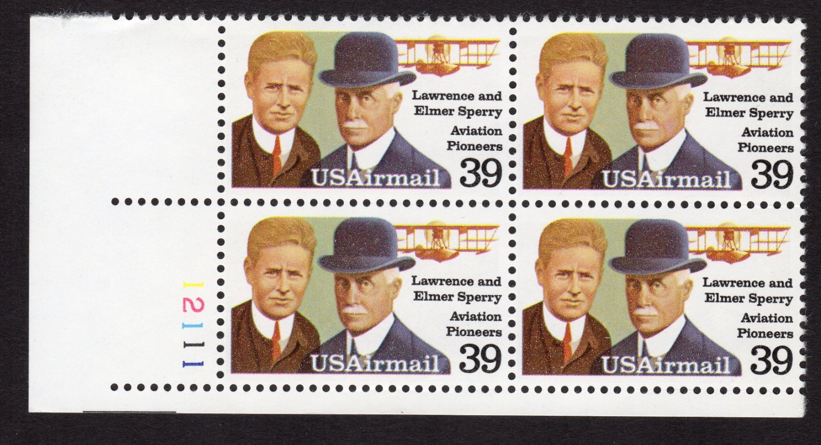 Scott #c114 Lawrence & Elmer Sperry Plate Block of 4 Stamps - MNH P#12111 LL