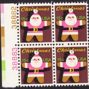 Scott #1800 Santa Ornament Plate # Block of 4 Stamps - MNH