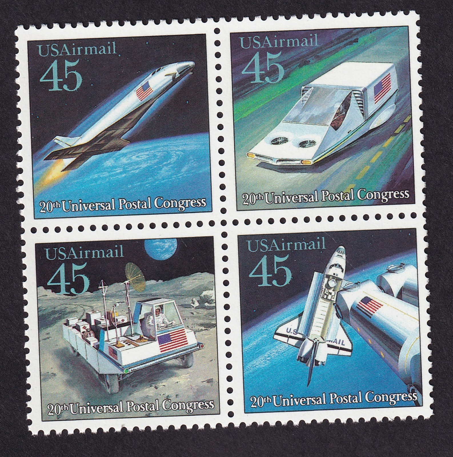 Scott #c122-c125a Futuristic Mail Delivery Block of 4 Stamps MNH Spacecraft 1st