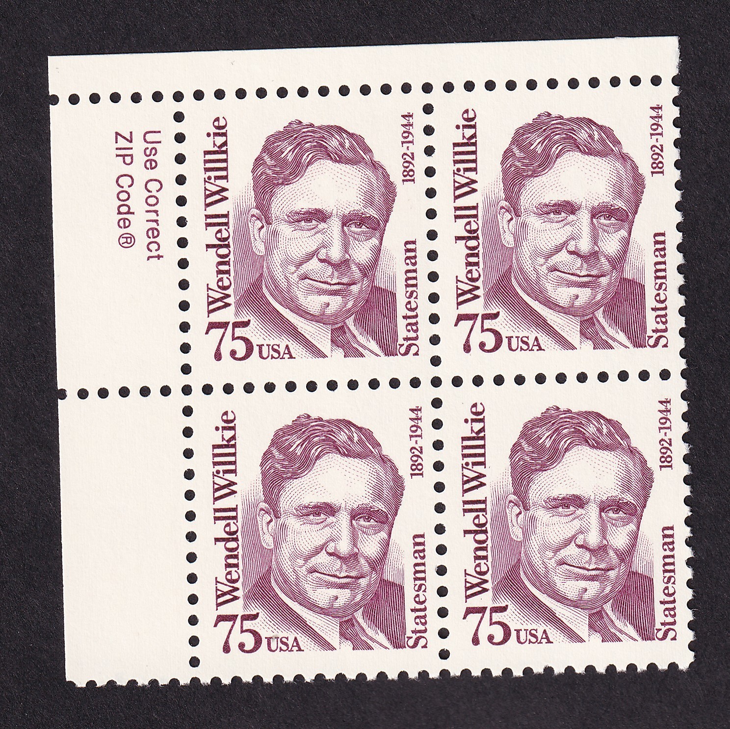 Scott #2192 Wendell Willkie Zip Block of 4 Stamps - MNH