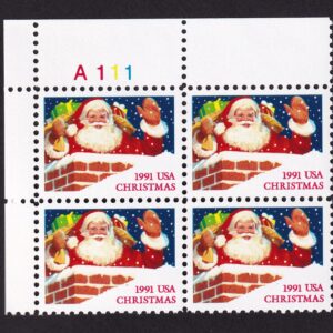 Scott #2579 Christmas Santa in Chimney Plate Block of 4 Stamps - MNH UL Top
