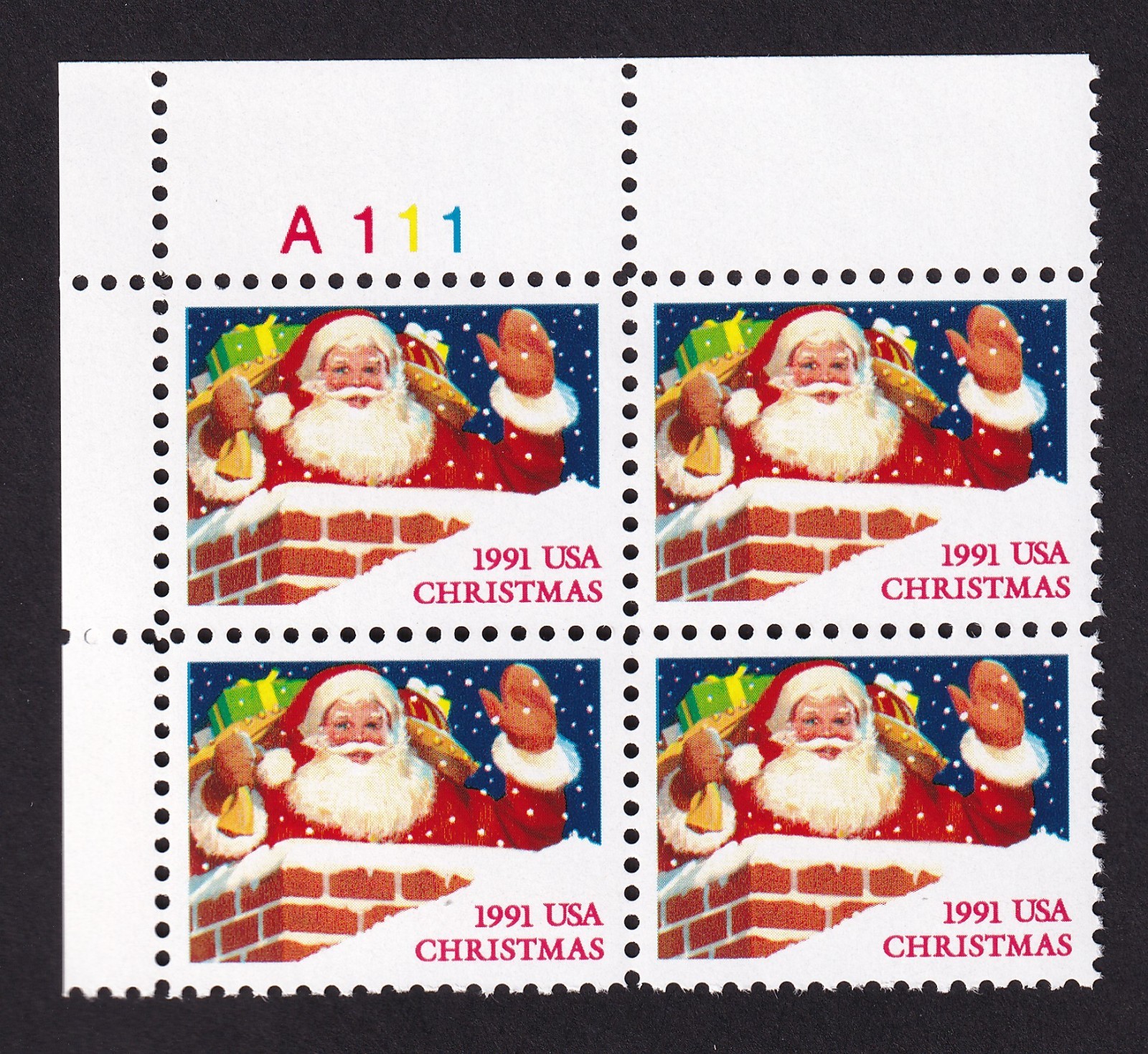 Scott #2579 Christmas Santa in Chimney Plate Block of 4 Stamps - MNH UL Top