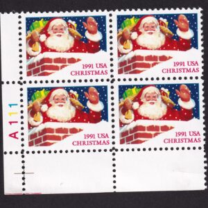 Scott #2579 Christmas Santa in Chimney Plate Block of 4 Stamps - MNH LL Side