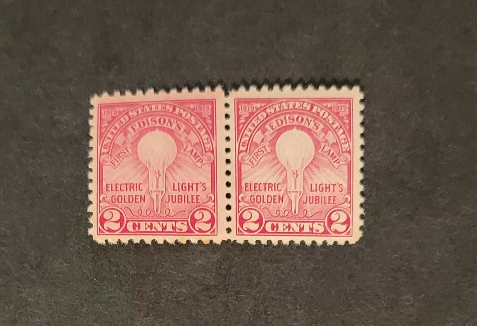 Scott #655 Edison's First Lamp Stamp Pair - MNH