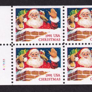 Scott #2580-2581b Santa in Chimney Booklet Pane of 4 Stamps - MNH
