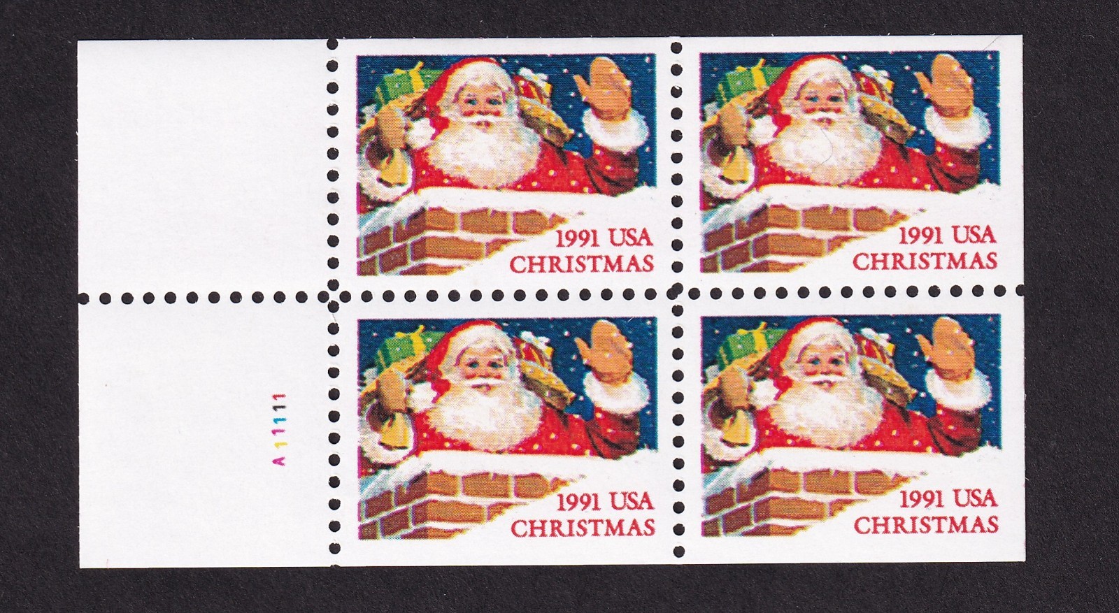 Scott #2580-2581b Santa in Chimney Booklet Pane of 4 Stamps - MNH