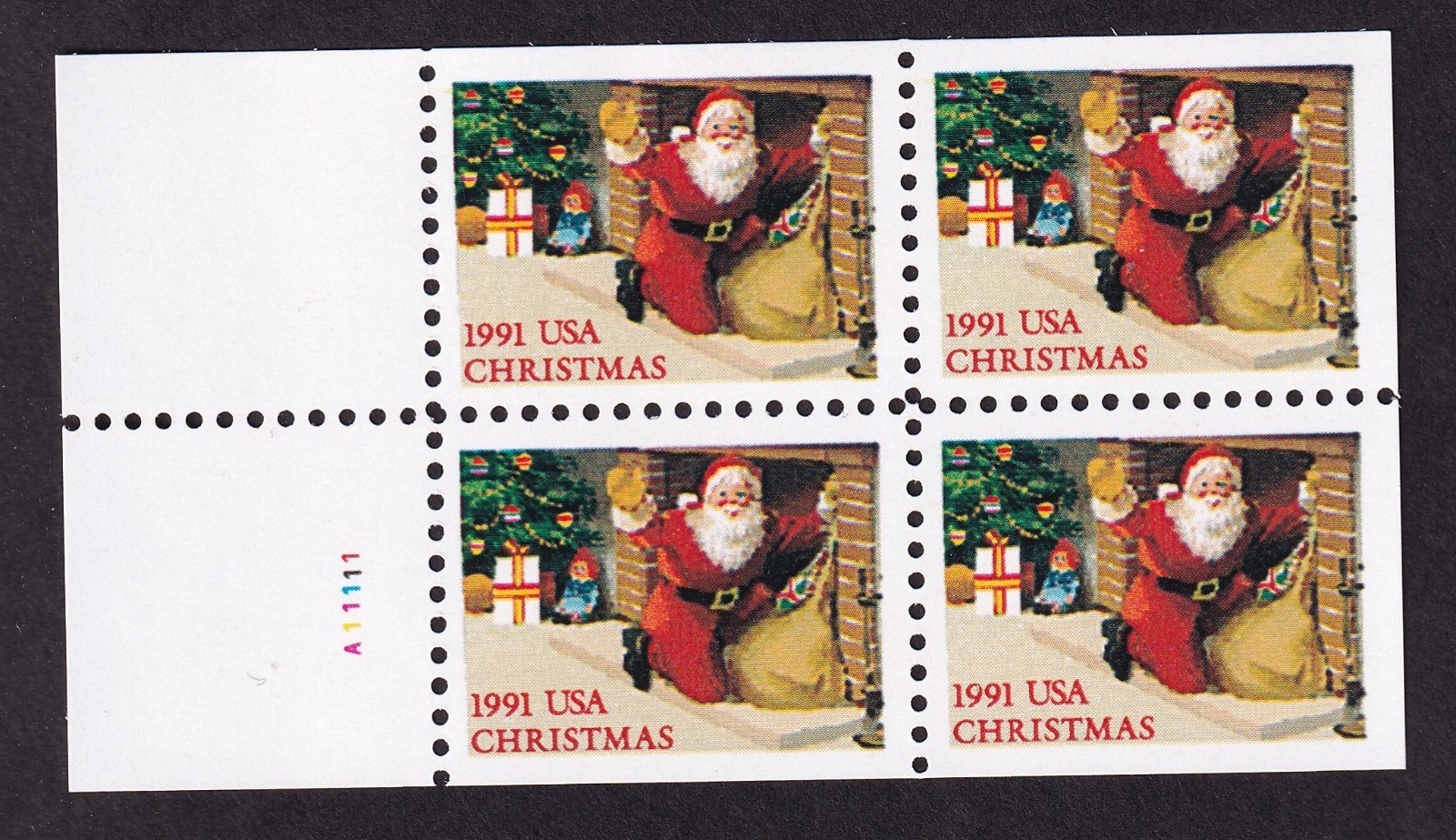 Scott #2584 Santa Kneeling with Bag Booklet Pane of 4 Stamps - MNH