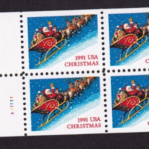 Scott #2585 Santa Sleigh & Reindeer Booklet Pane of 4 Stamps - MNH